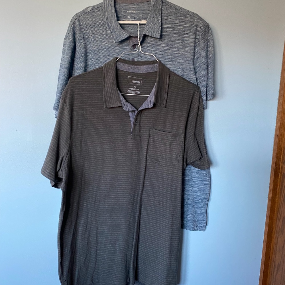 Sonoma polo shirts x2 blue stripes & gray stripes good condition